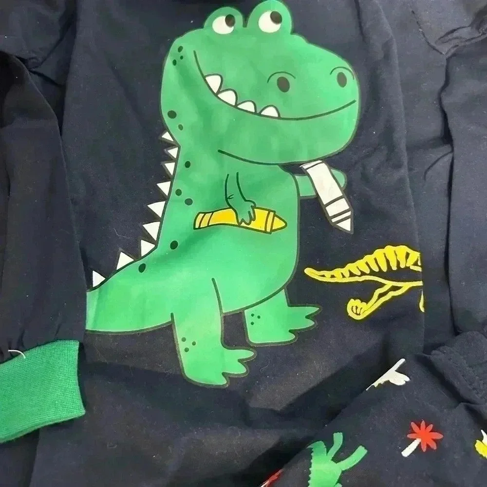 Little Minds Boys Navy Blue Dinosaur Pajama Set Long Sleeve Top Pants Size 140