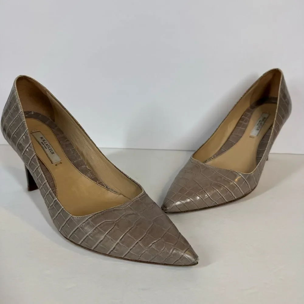 M.M. Lafleur The Ginger Pump Embossed Croc Rosy Taupe Career Classic Size 37 1/2