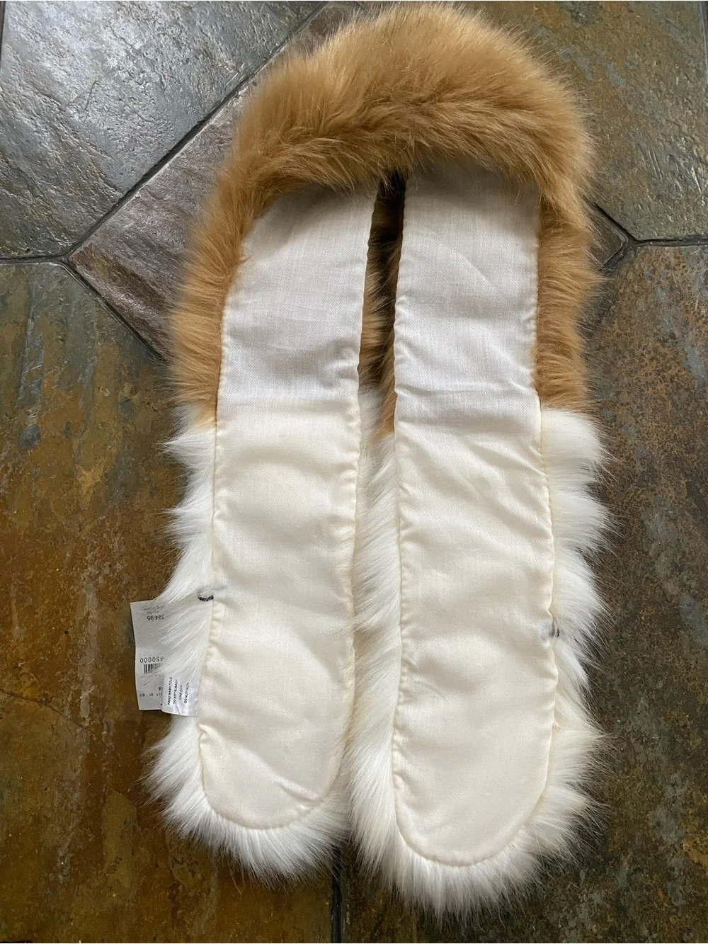 Two-Tone Faux Fur Scarf in Cream and Tan