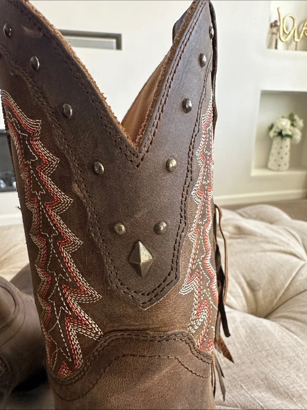 Durango Brown Leather Western Ankle Boots with Fringe