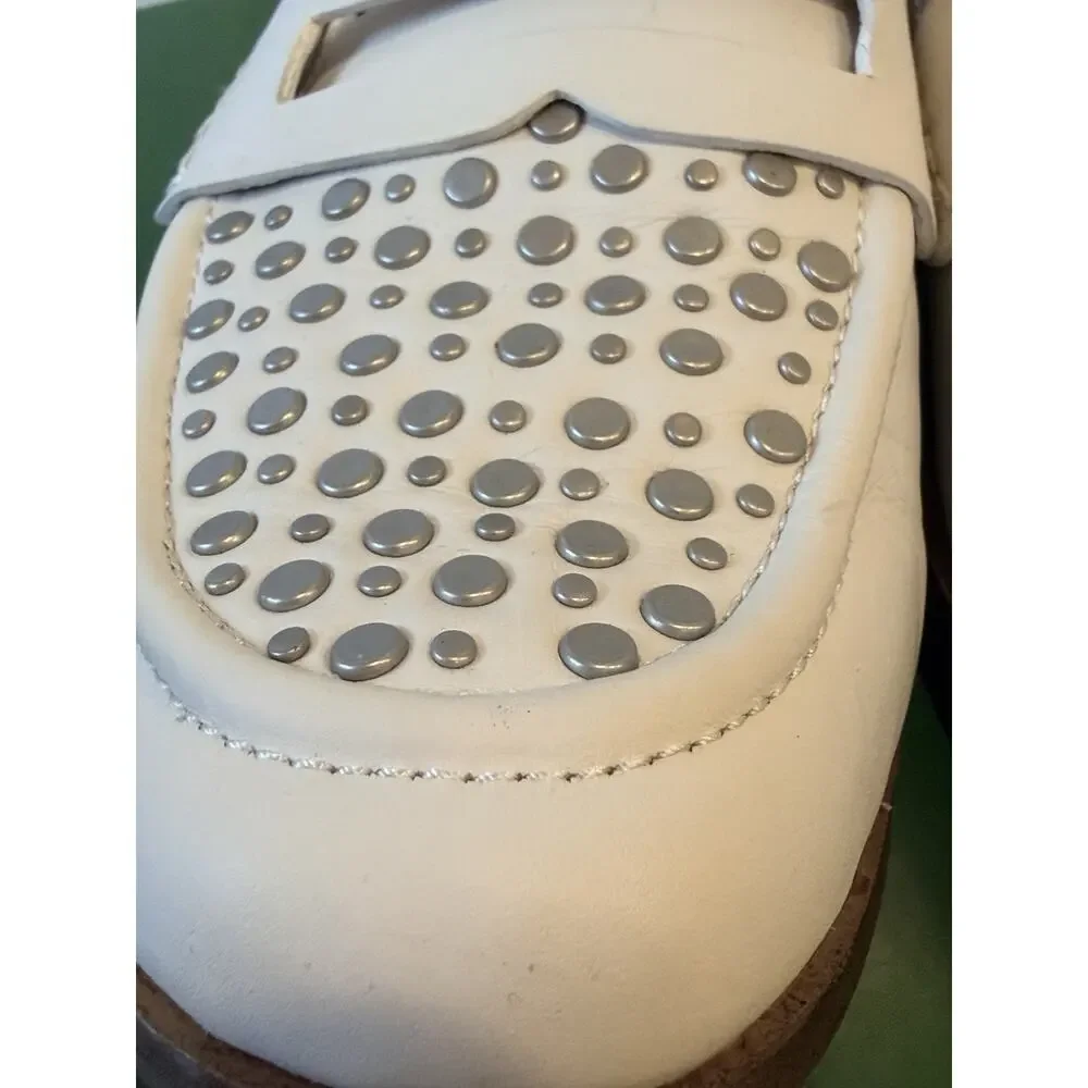 Pour La Victoire Lavis Eggshell Leather Studded Loafers Size 7.5