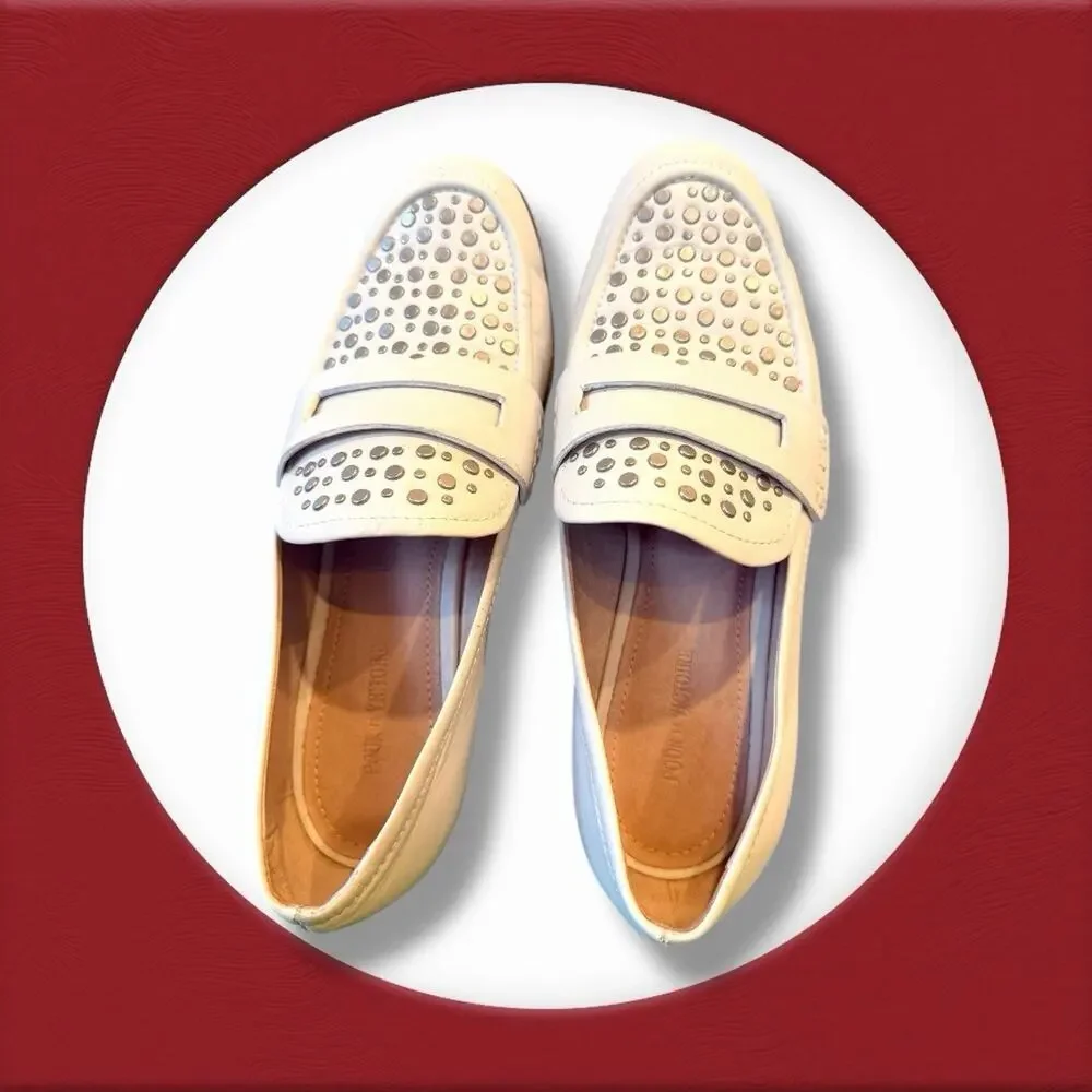 Pour La Victoire Lavis Eggshell Leather Studded Loafers Size 7.5
