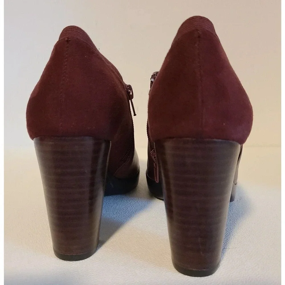 BELLA VITA MAROON LEATHER SUEDE ANKLE BOOTS SIDE ZIP WOMEN'S US SZ 9.5