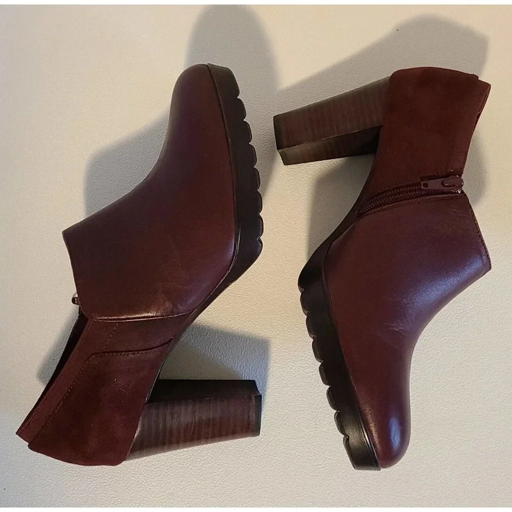 BELLA VITA MAROON LEATHER SUEDE ANKLE BOOTS SIDE ZIP WOMEN'S US SZ 9.5
