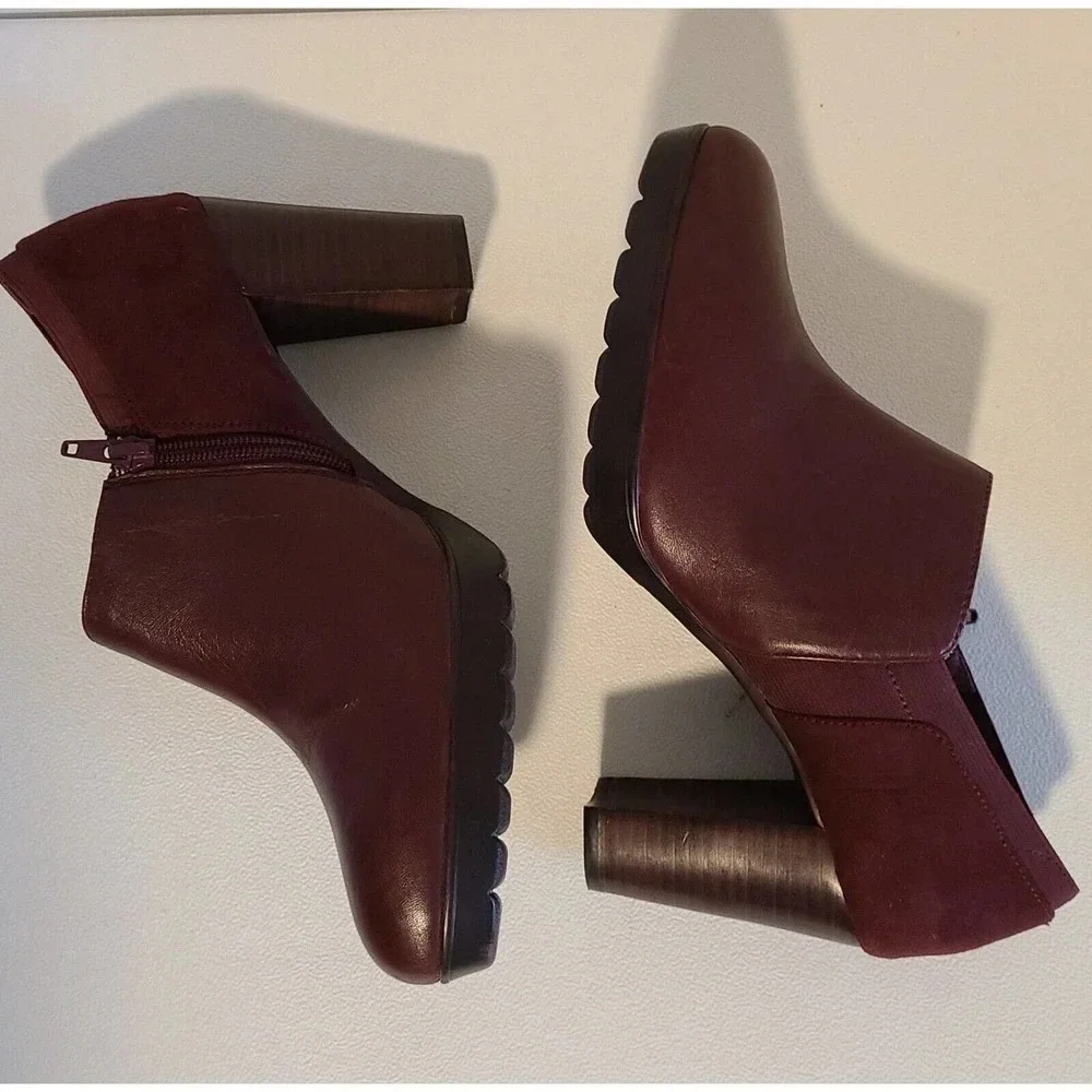 BELLA VITA MAROON LEATHER SUEDE ANKLE BOOTS SIDE ZIP WOMEN'S US SZ 9.5