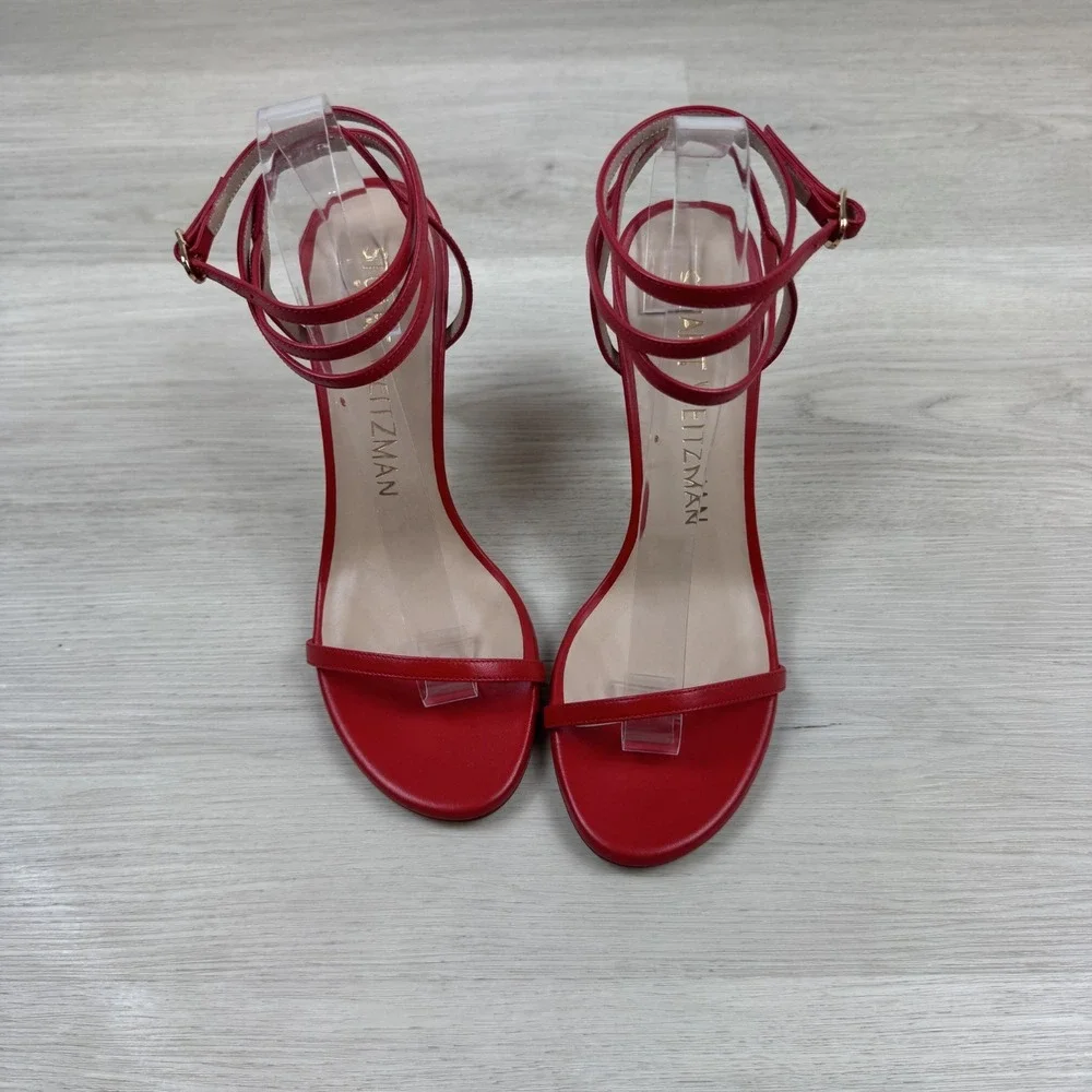 Stuart Weitzman Ellsie 100 Wrap Stiletto Heel Size 8.5 Red Square Toe $575