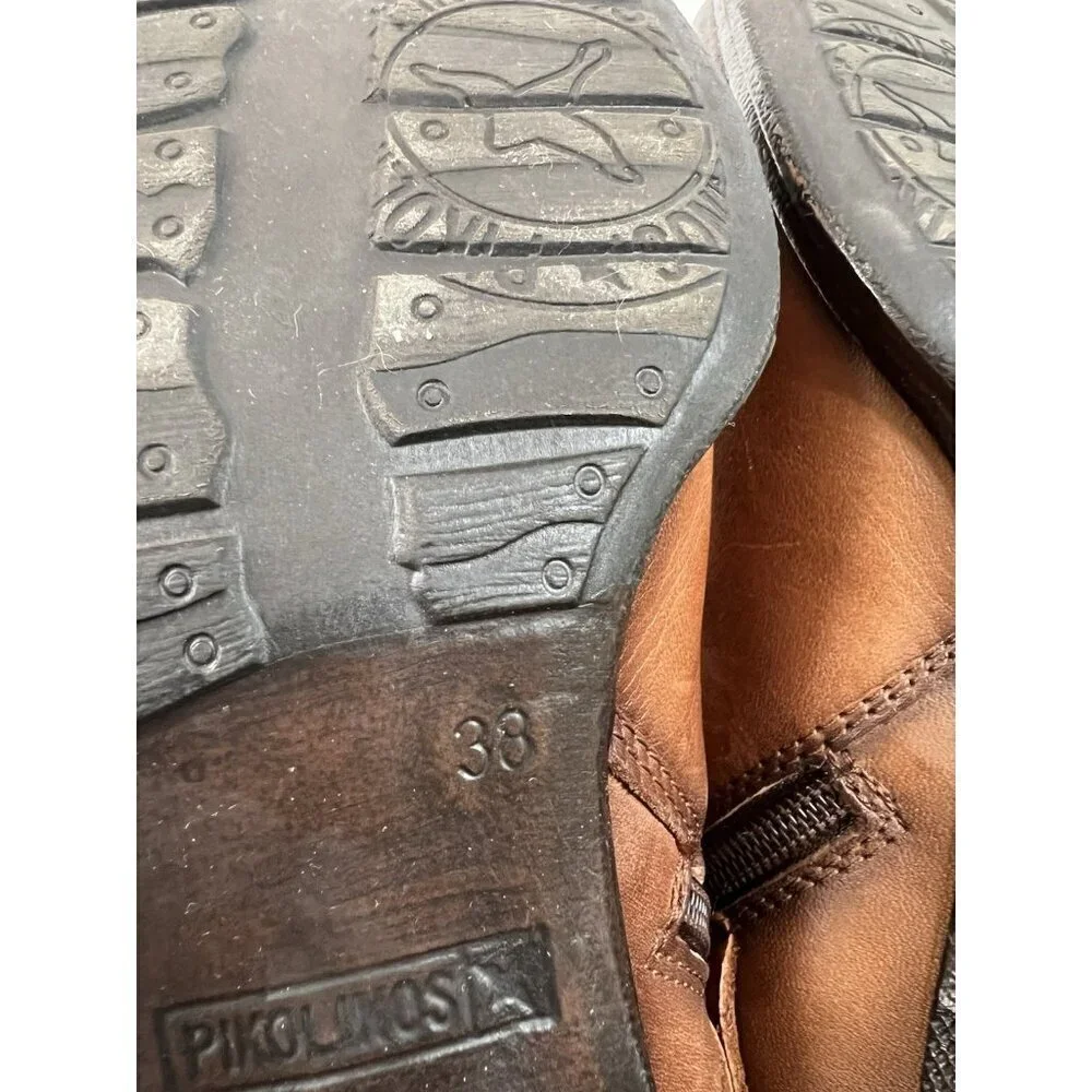 Pikolinos Balta Boots Womens 38 Brown Leather Zip Western Buckle Ankle 7.5-8