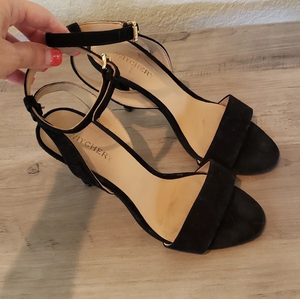Witchery Black Leather Heels Womens