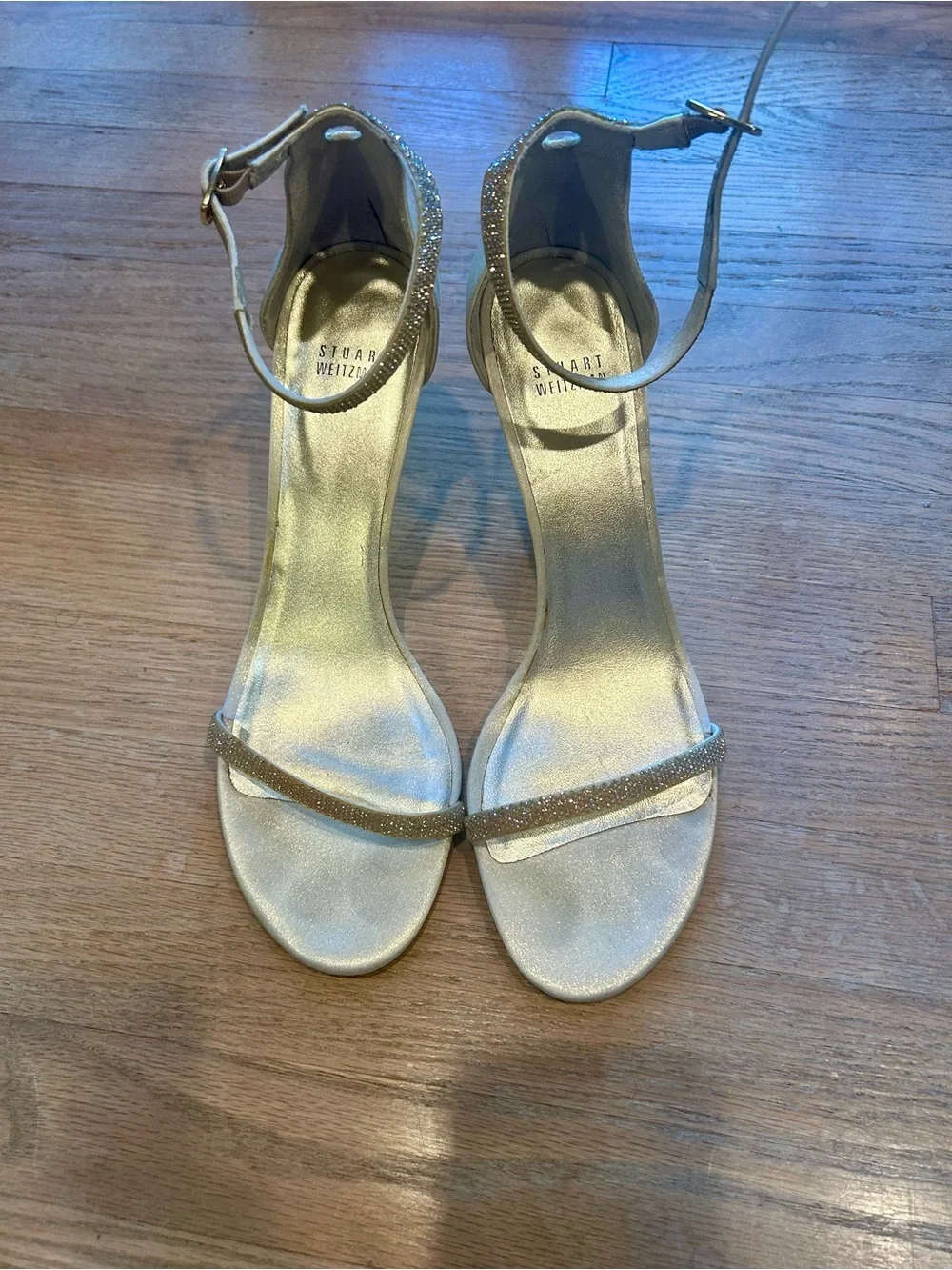 Stuart Weitzman Nudist Gold Ankle-Strap Sandal Heels Size 10 M