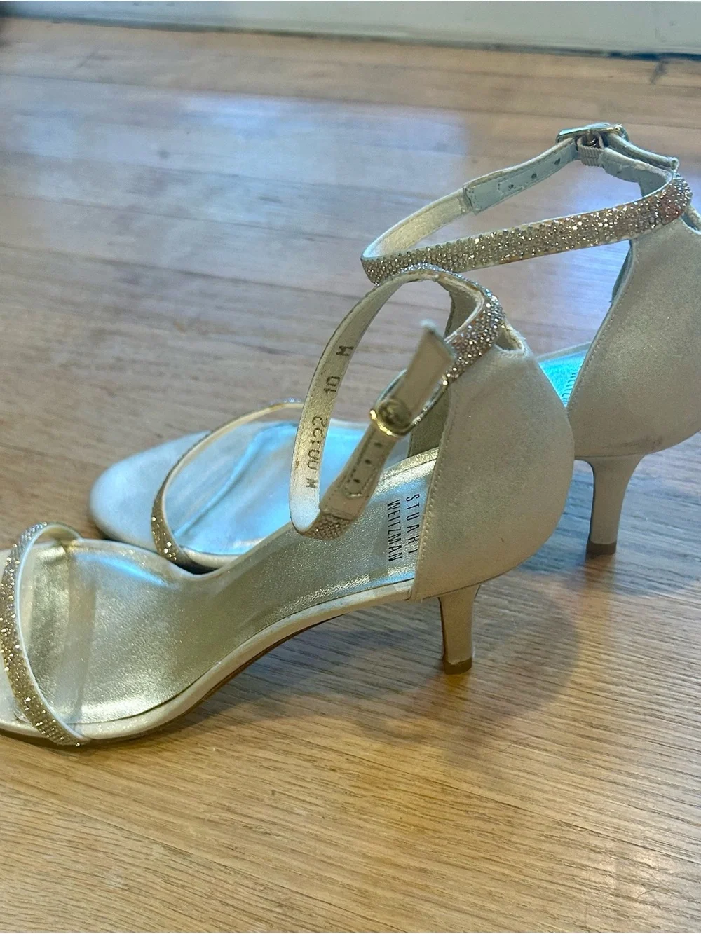 Stuart Weitzman Nudist Gold Ankle-Strap Sandal Heels Size 10 M