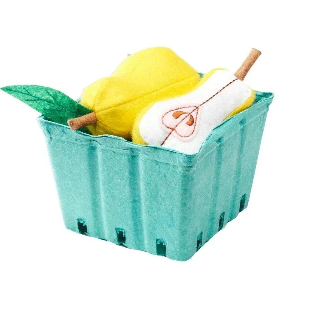 Antsy Pants Felt Play Food Fruit Set Yellow Pear and Sliced Pear in Teal Basket‎