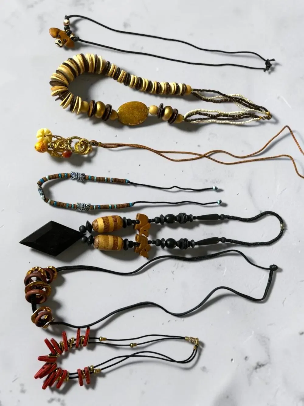 Boho Statement Necklace Bundle Wood Shell Beaded Mixed Lot of 7