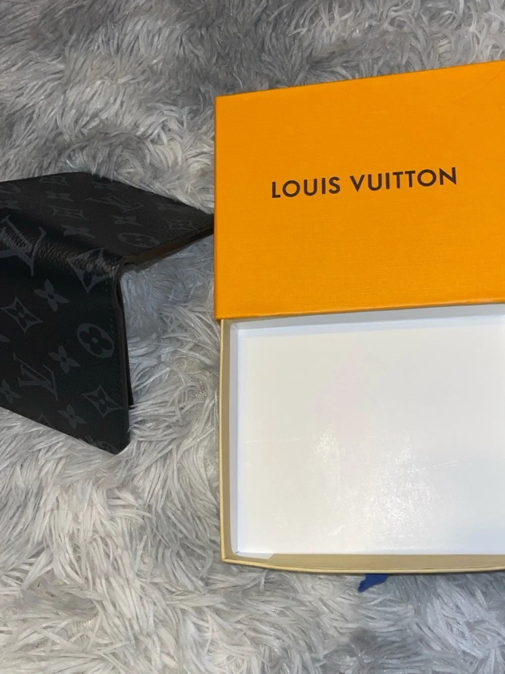 Louis Vuitton Black Monogram Eclipse Bi-Fold Wallet comes with Orange Box