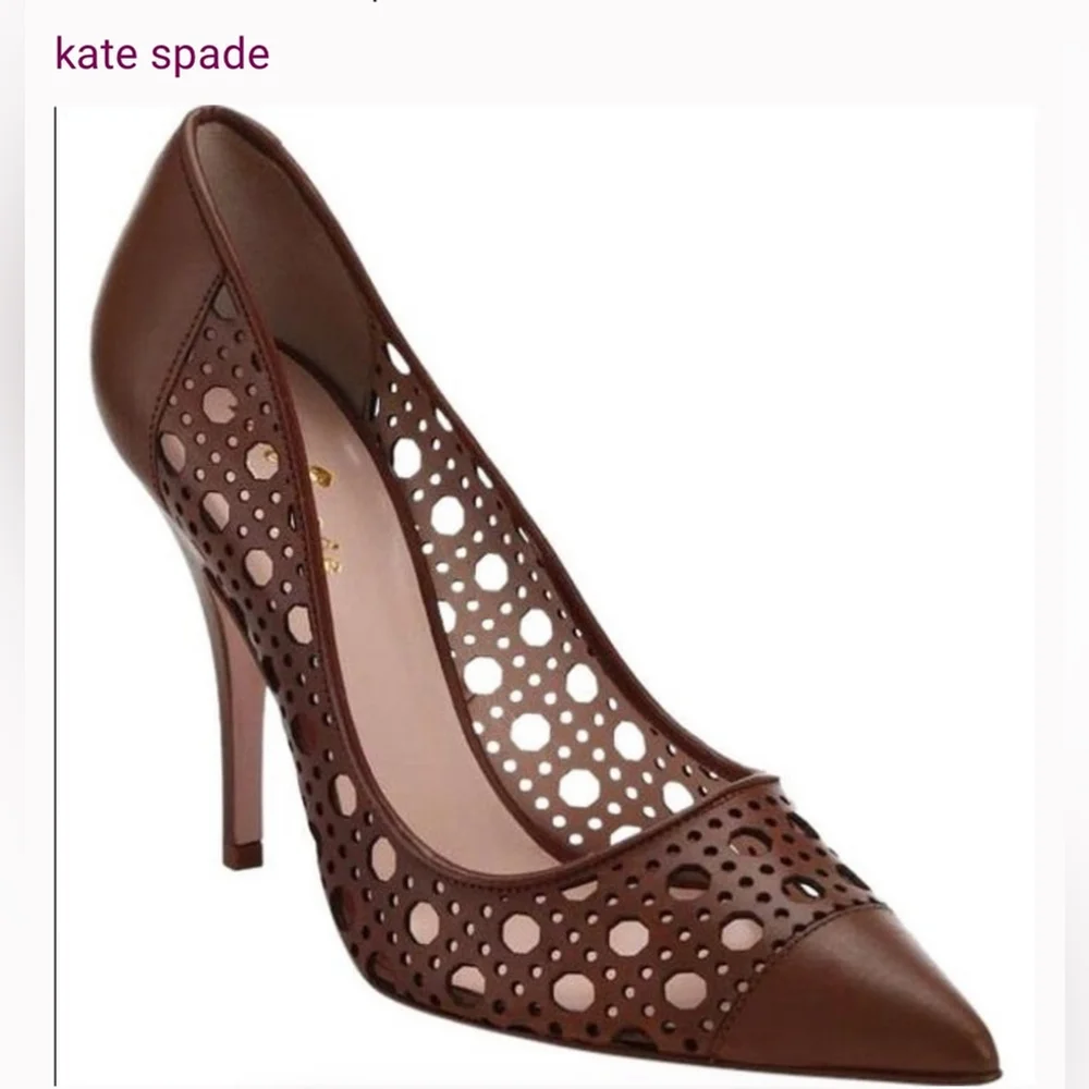 kate spade Brown Laser-Cut Pointed Toe Pump