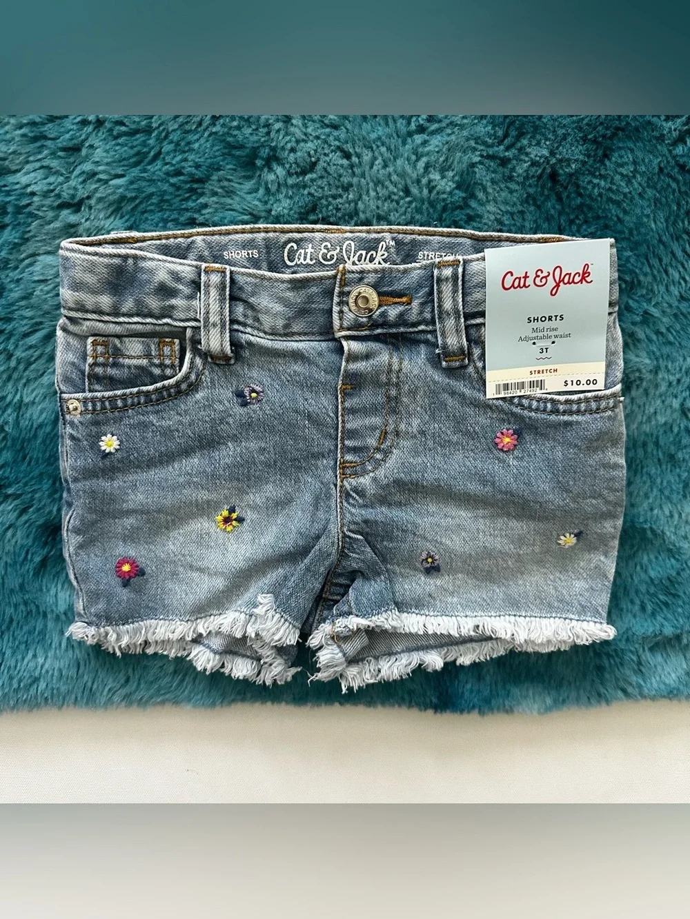 Cat & Jack Light Blue Embroidered Denim Fringe Shorts Size 3T