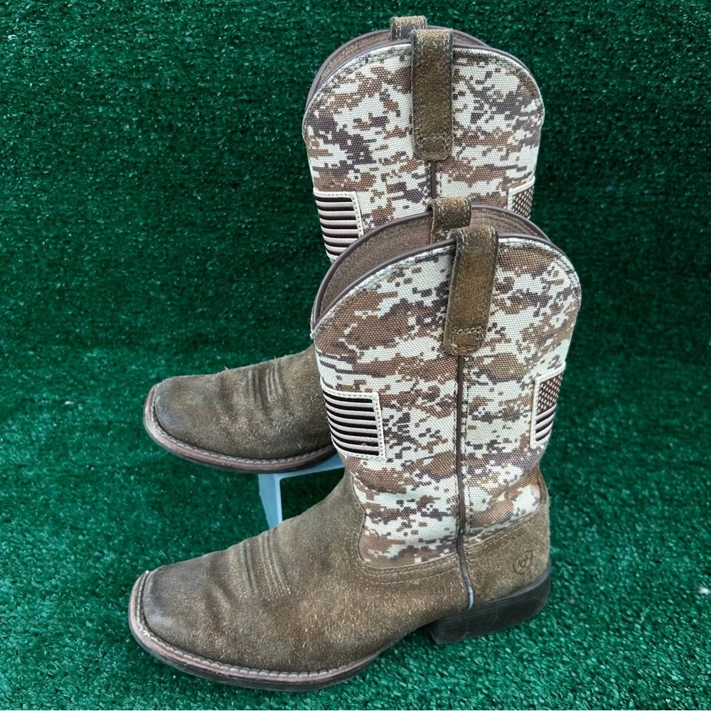 Ariat Sport Patriot 10019913 Western Boot Antique Mocha/Sand‎ Camo Youth Size 2