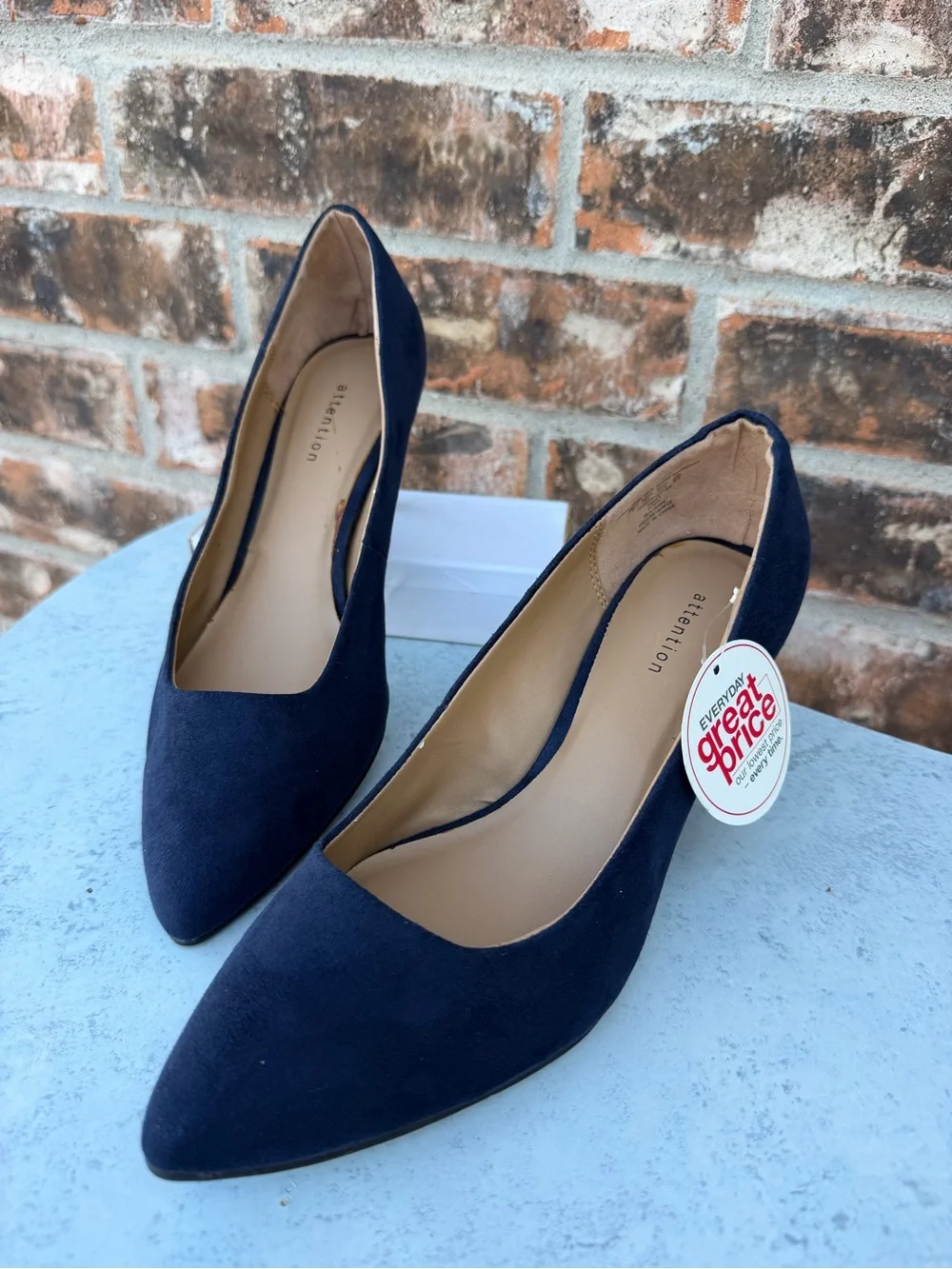 Attention Navy Suede Pointed-Toe Pumps