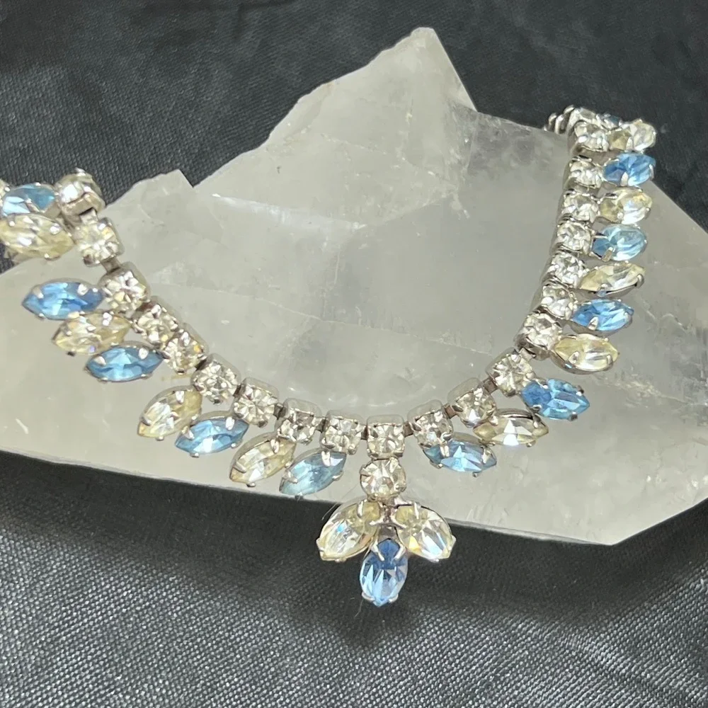 Crystal Drop Necklace with Blue and Champagne Stones