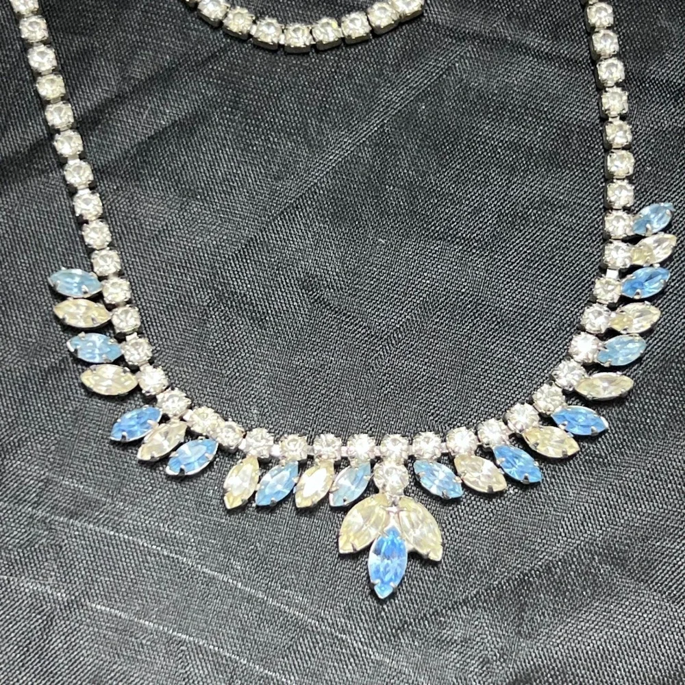 Crystal Drop Necklace with Blue and Champagne Stones