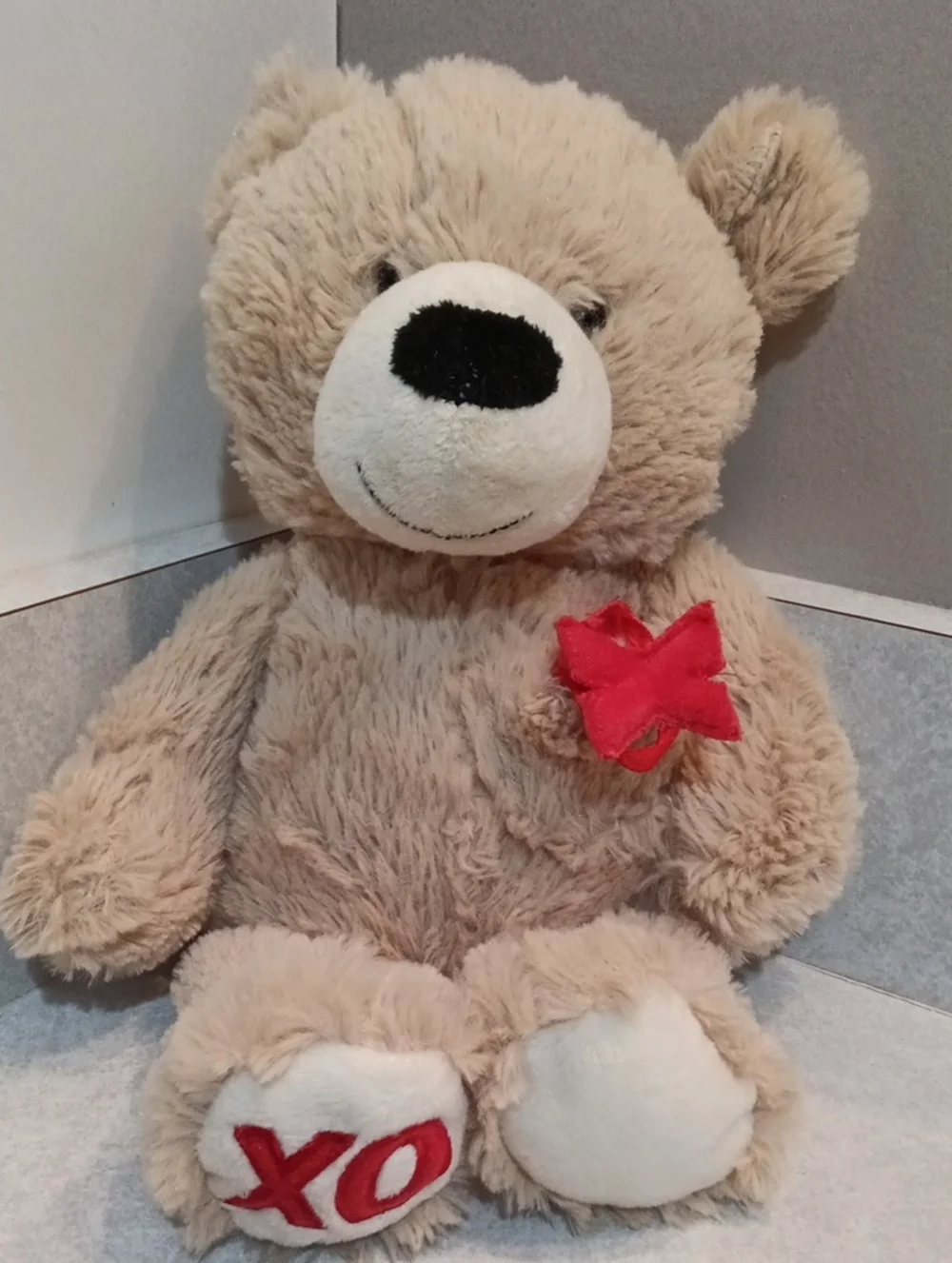 GANZ Cream Plush Teddy Bear with Red Heart and XO Accent