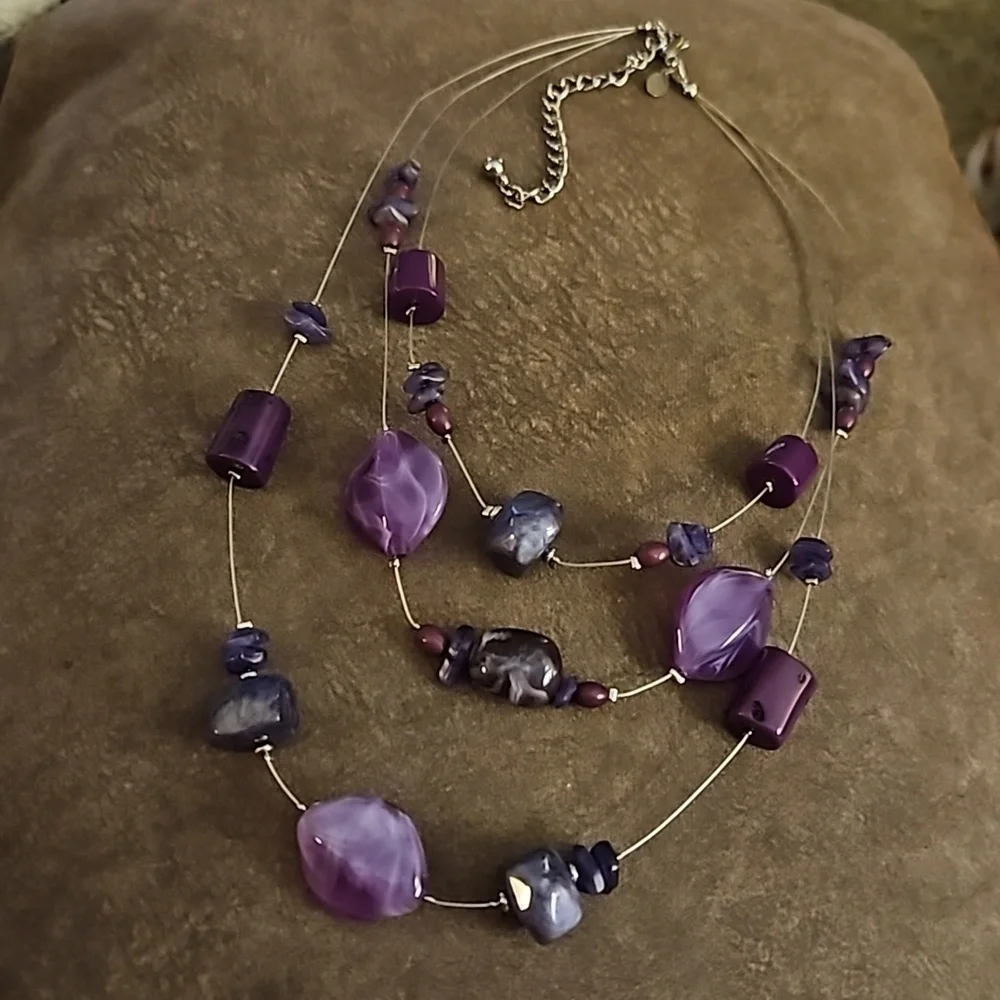 CHICO'S Purple Beaded Station Illusion Floating Layered Festival Necklace