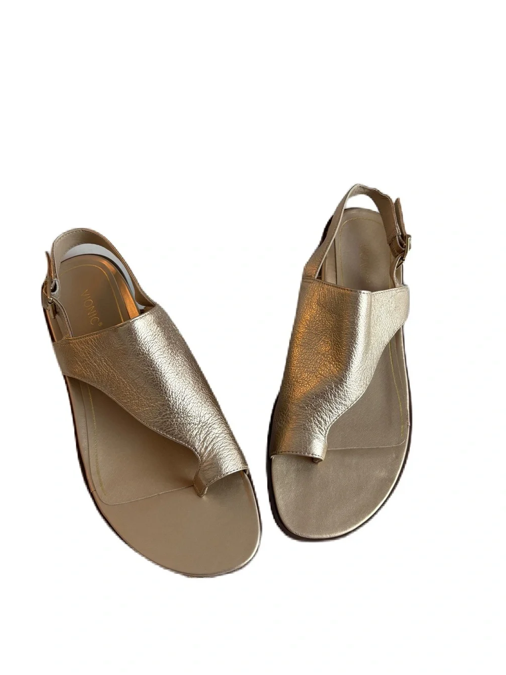 Vionic Ella Gold Metallic Leather Toe-Loop Sling Sandals Size 11