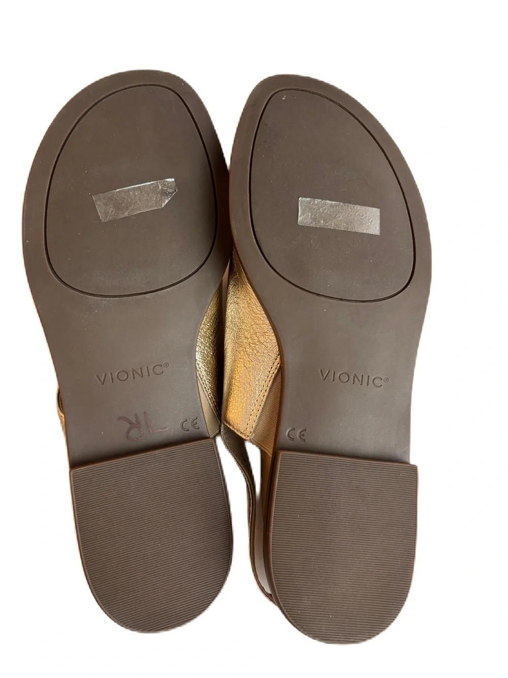 Vionic Ella Gold Metallic Leather Toe-Loop Sling Sandals Size 11