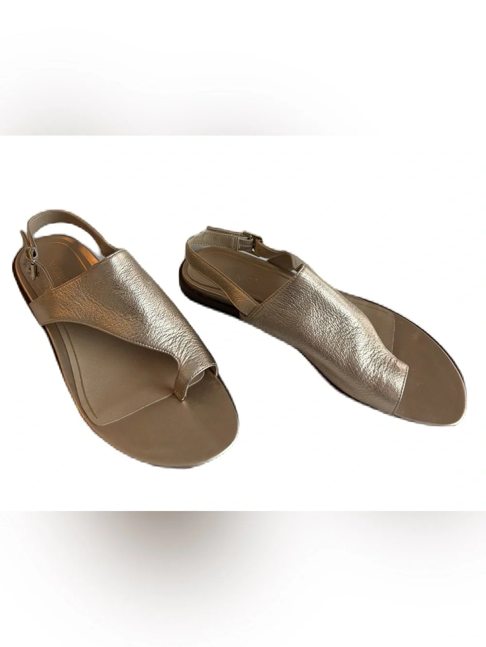 Vionic Ella Gold Metallic Leather Toe-Loop Sling Sandals Size 11