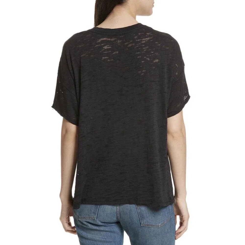 Free People Maddie Burnout Tee Black Oversized V Neck Short Sleeve S