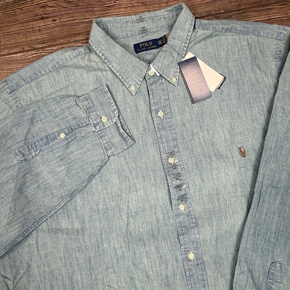 Polo Ralph Lauren Men 3XLT Button Down Shirt Blue Chambray Classic Fit Tall NWT