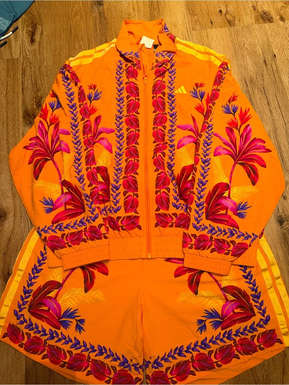 FARM Rio adidas Orange Tropical Floral Track Jacket and Shorts Sz S