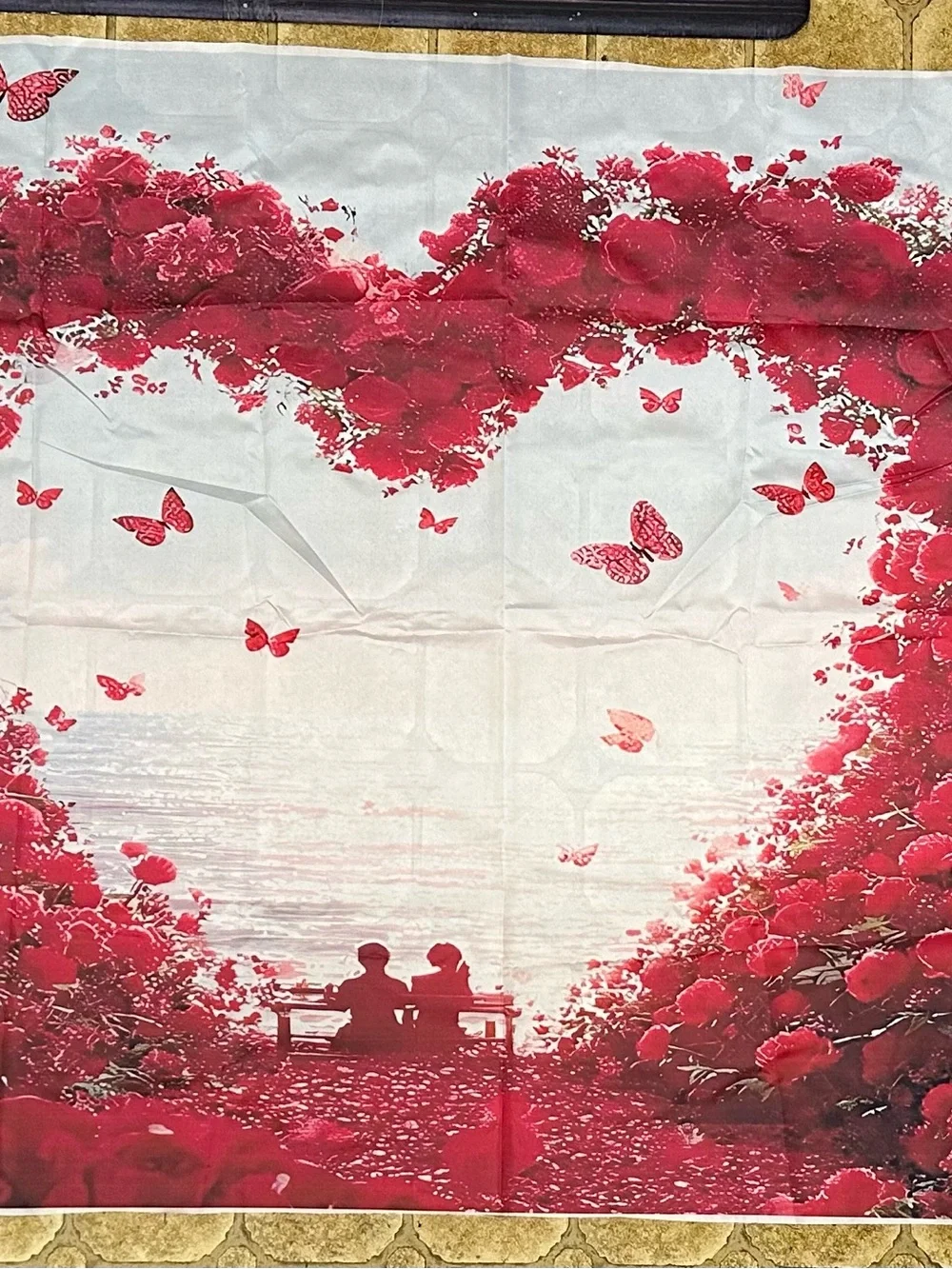 Romantic Heart Rose Print Photography Backdrop, Red, Valentine Scene