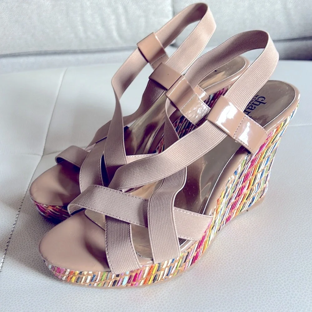 Charles by Charles David “Legit” Wedge Sandals 8 NWOT Espadrilles Stacked Heels
