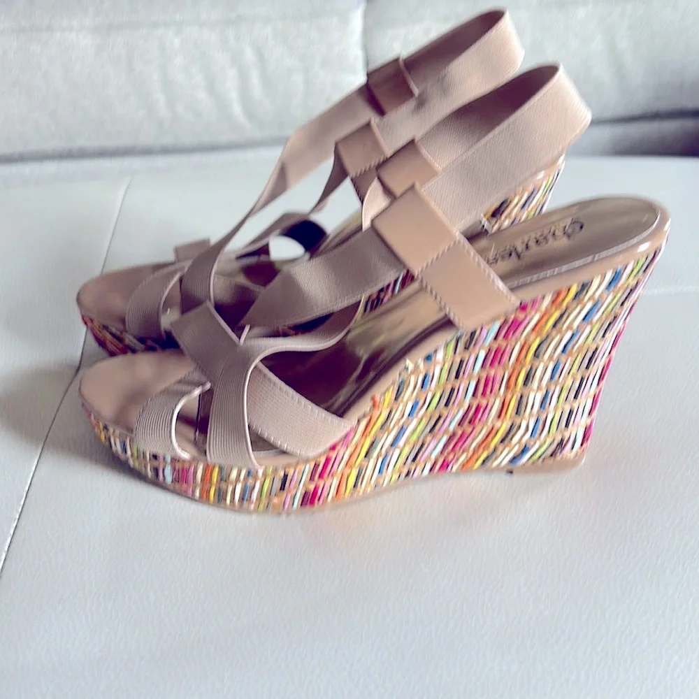 Charles by Charles David “Legit” Wedge Sandals 8 NWOT Espadrilles Stacked Heels