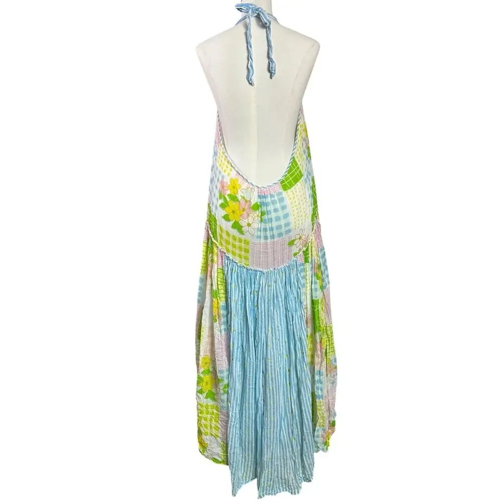 Free People Cottage Embroidered Patched And Pretty Halter Midi Maxi Dress Medium