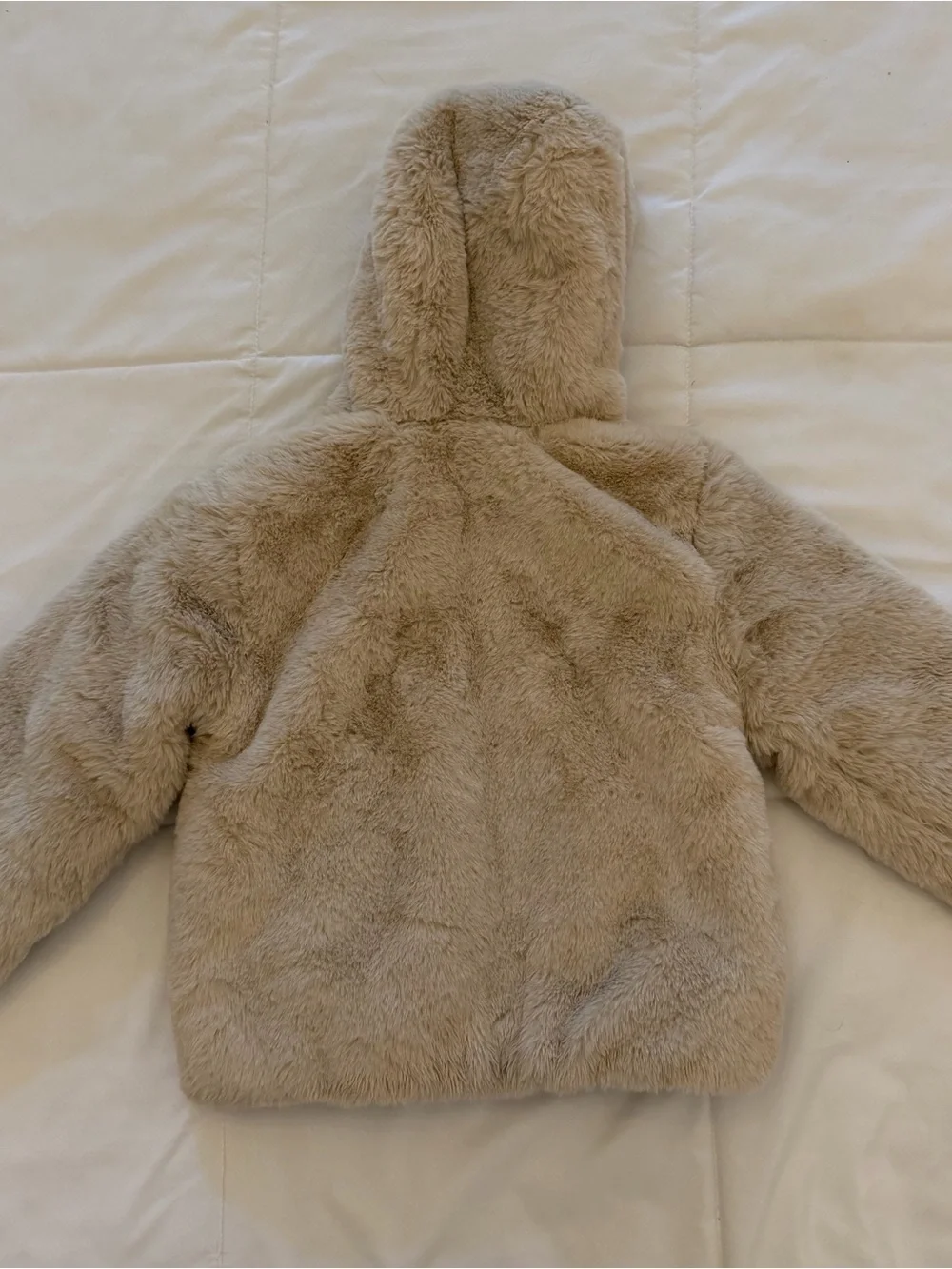 Zara Kids Faux Fur Hooded Puffer Jacket - Beige