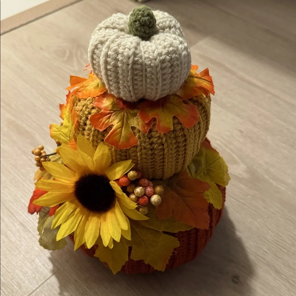Handcrafted Autumn Crochet Stacked Pumpkin Decor