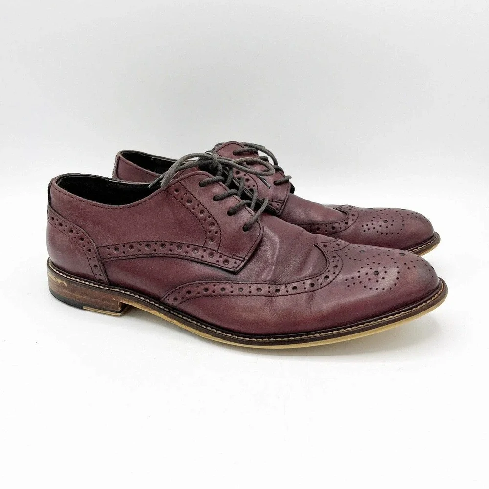 Joseph Abboud Wingtip‎ Oxfords Burgundy Brown Leather Full Brogue Classic