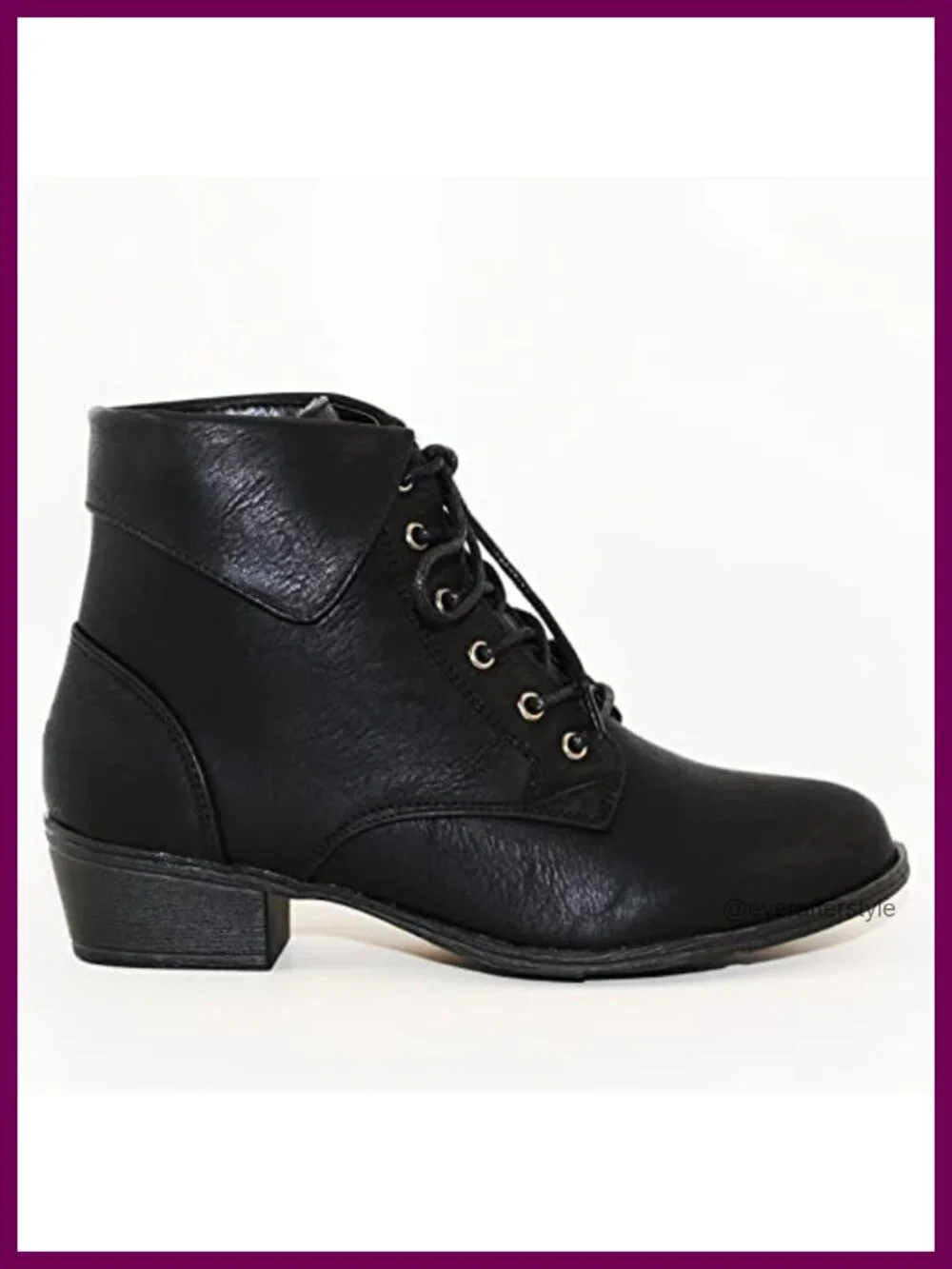 Foldover Lace Up Low Chunky Heel Ankle Booties Leather