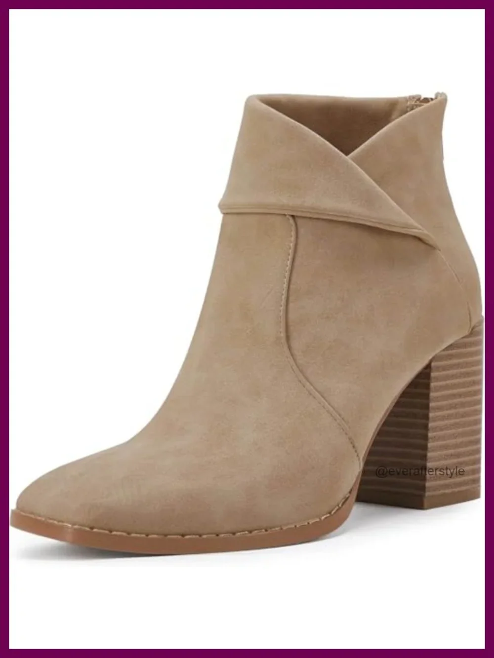 Square Toe Ankle Boots High Chunky Stacked Heel Slip On Zipper Booties