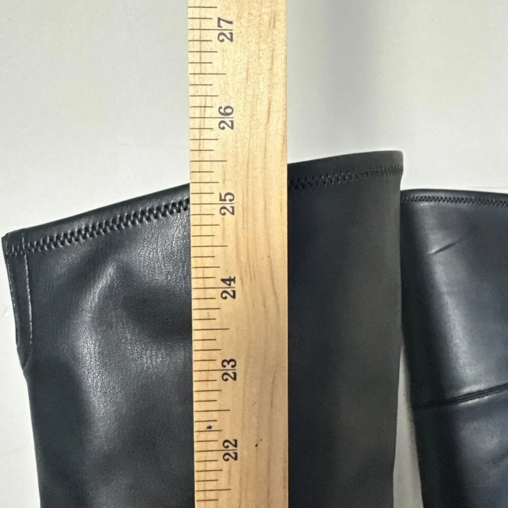 Marc Fisher Black Tall Knee High Boots Women's 8.5M Chunky Heel Minimalist