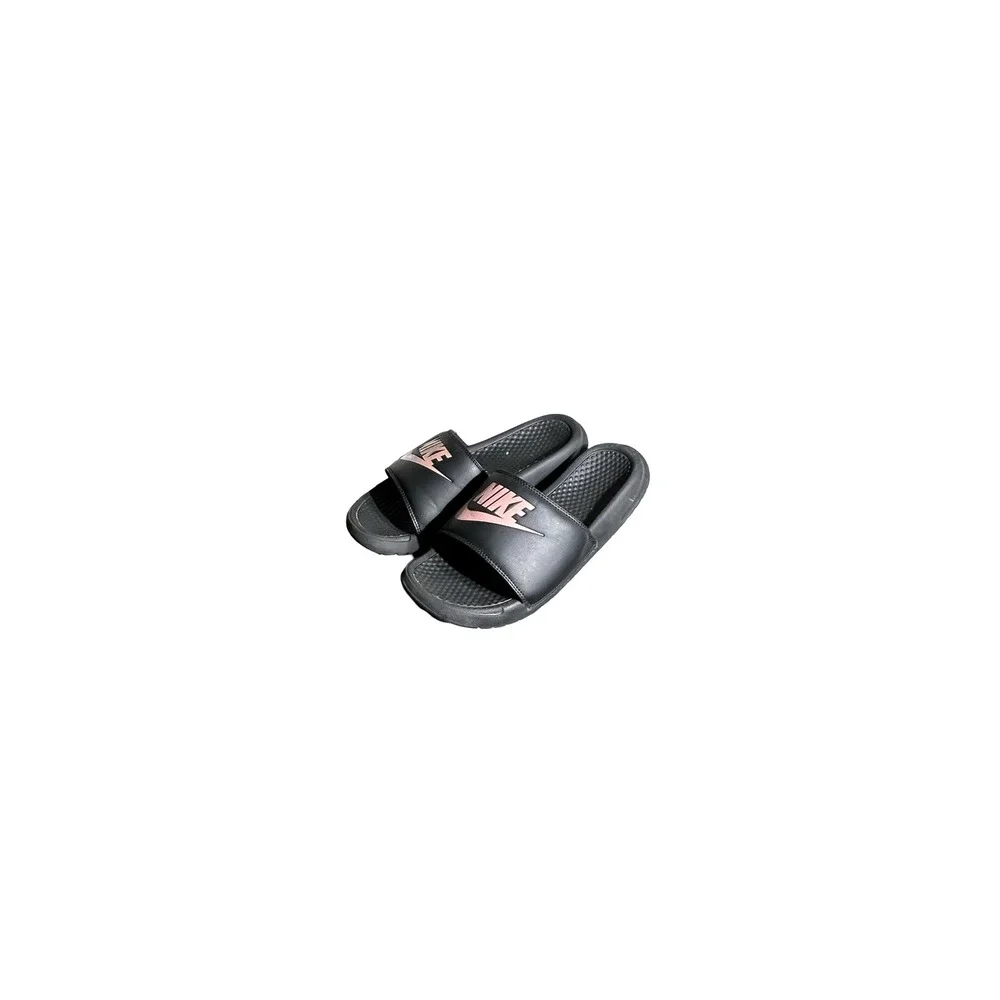 Nike Benassi JDI Black Rose Gold Metallic Slides Sandals 343881-007 Womens 11