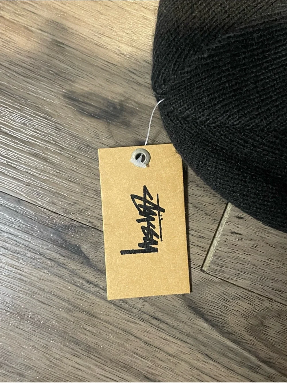 Stussy Black Beanie with Blue-Outlined Purple Logo