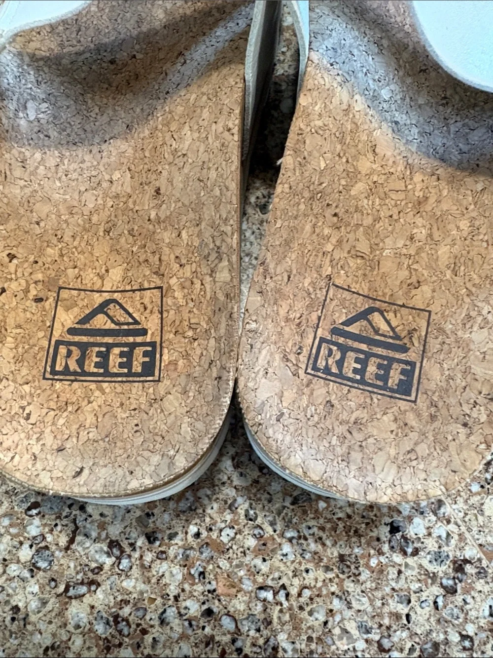 Reef Women’s Cushion Vista Hi Platform sandals in white - cork footbed. Size 7