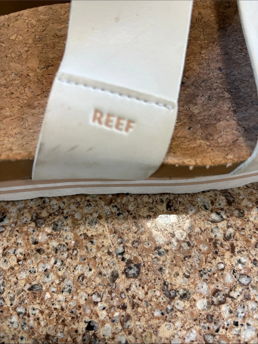 Reef Women’s Cushion Vista Hi Platform sandals in white - cork footbed. Size 7