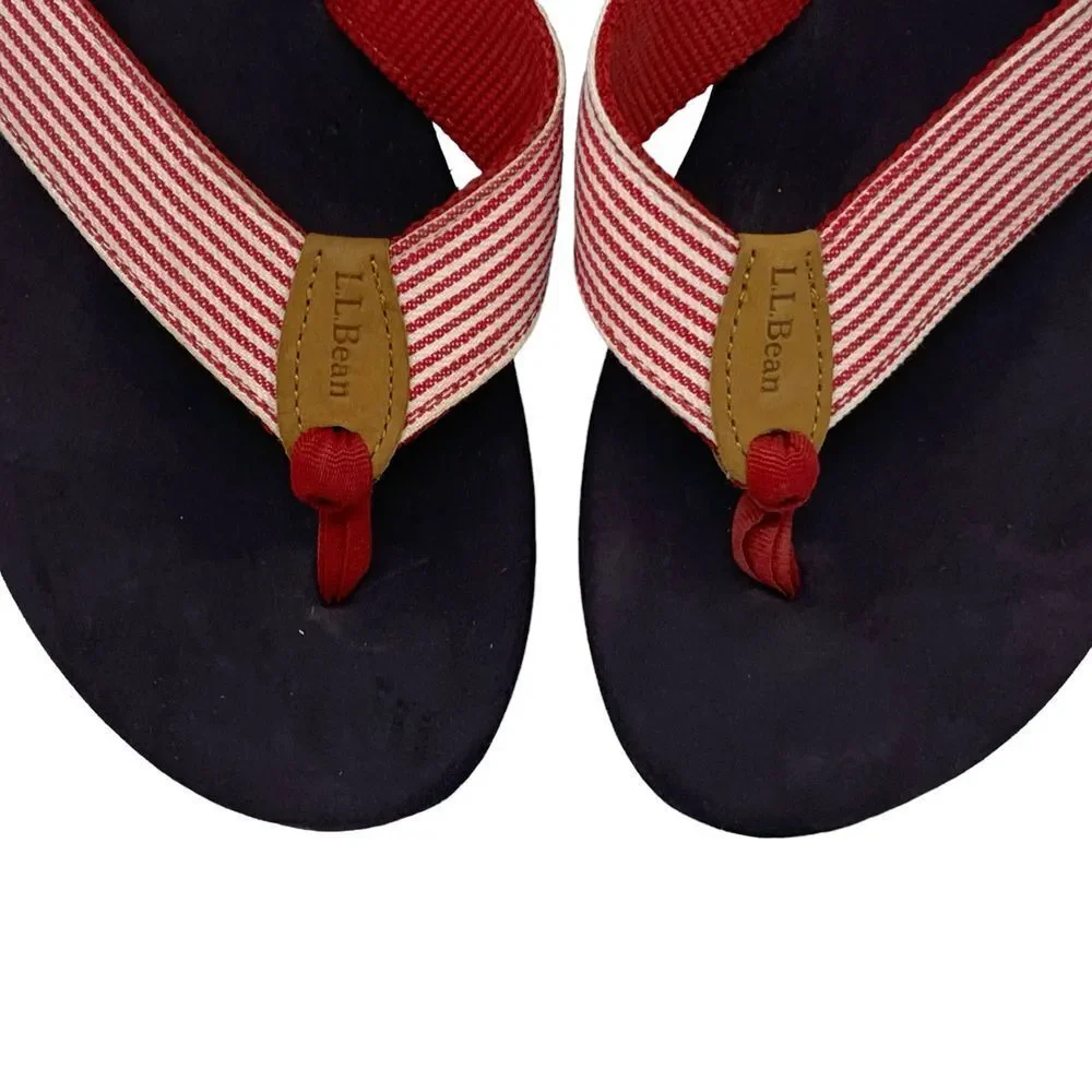 L.L. Bean Women's Main Isle Flip Flop‎ Sandals Thong Red/White Stripes Size 9 M