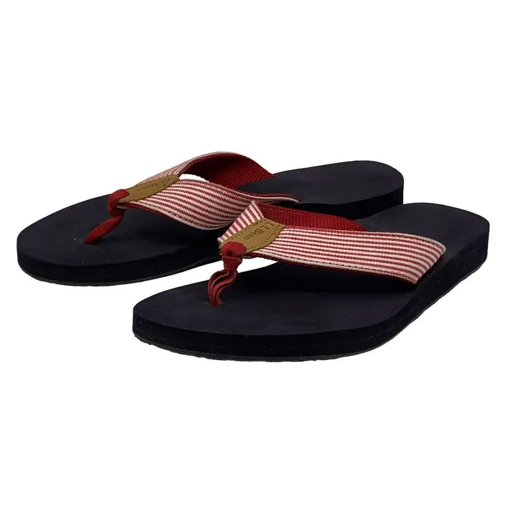 L.L. Bean Women's Main Isle Flip Flop‎ Sandals Thong Red/White Stripes Size 9 M