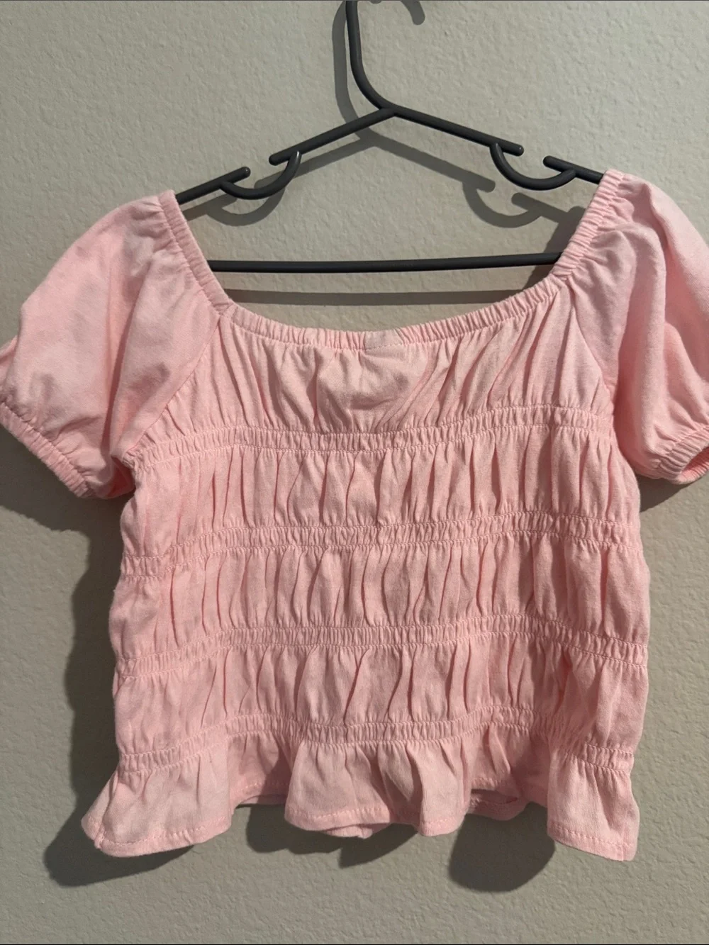 Old Navy Light Pink Smocked Puff-Sleeve Crop Top