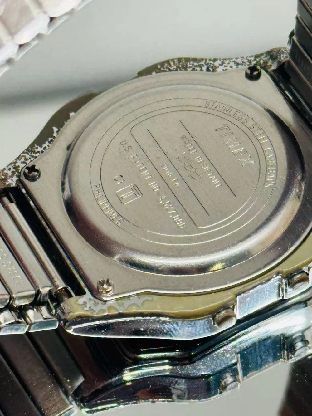 Timex Silver Digital Indiglo Watch with Black Dial Accents
