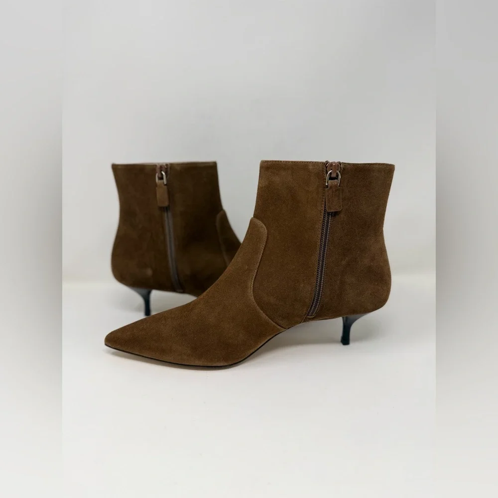 New Stuart Weitzman Mara Zip Suede Bootie Espresso Sz 8.5
